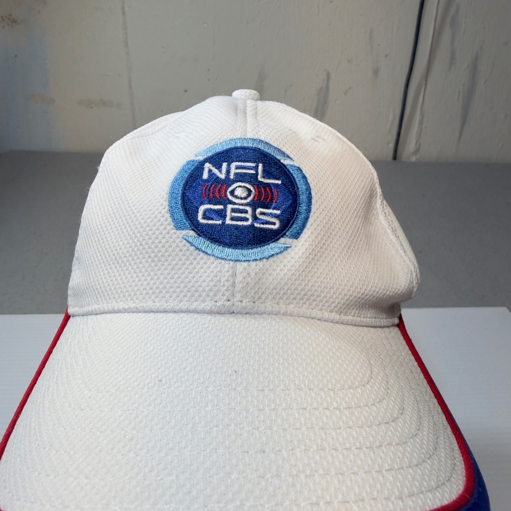 NFL on CBS Sports White Mesh Adjustable Baseball Hat Cap Broadcast Crew Logo‎